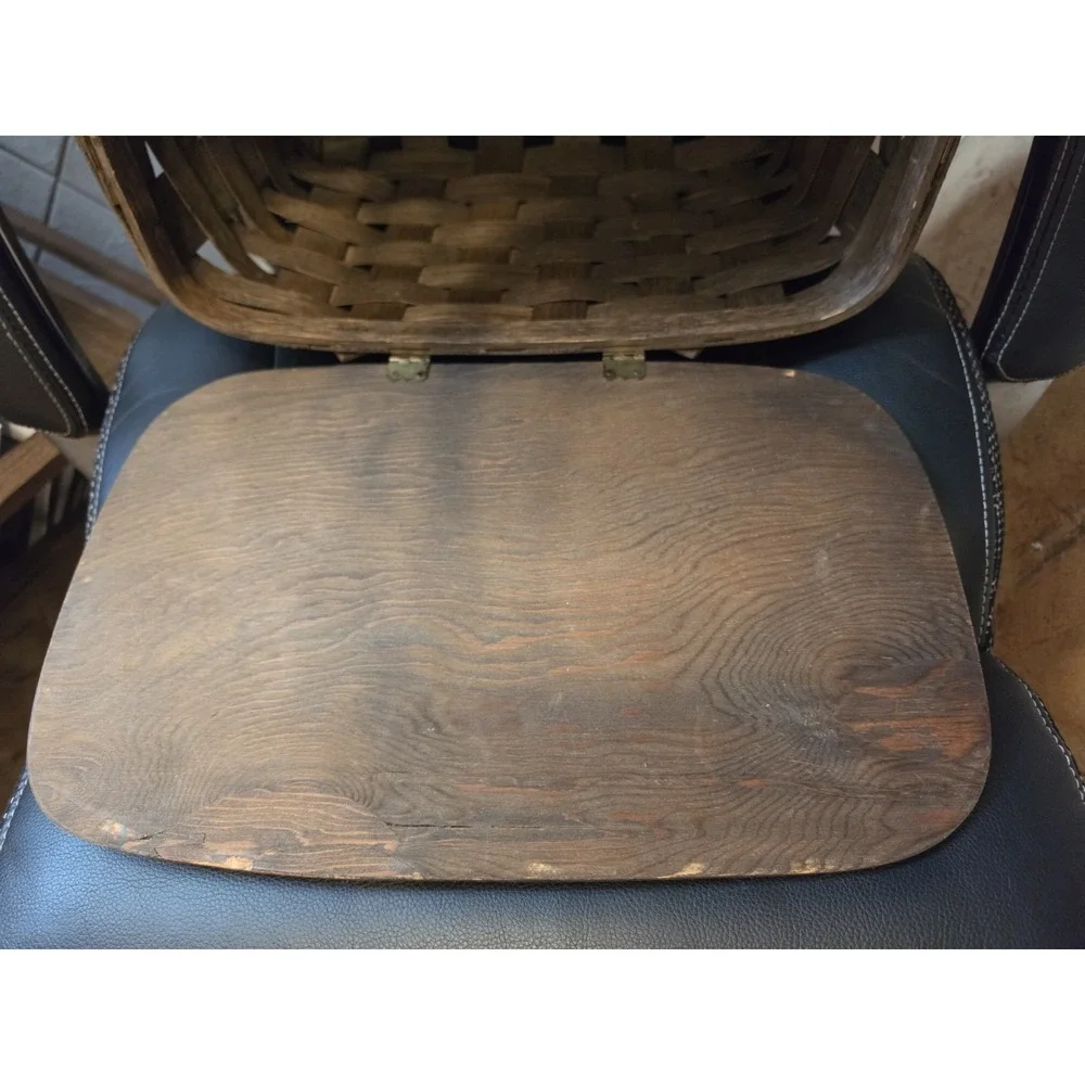 Vintage Woven Wood Picnic Basket Rustic 18x12x9
